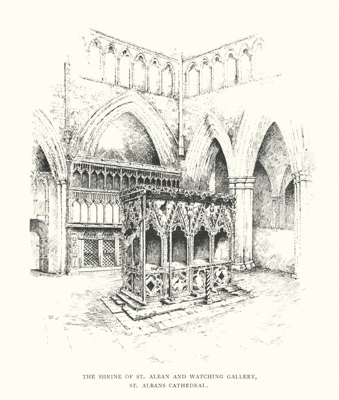 Svatostánek svatého Albana a galerie sledování, katedrála v St Albans (litografie) od Duncan Moul