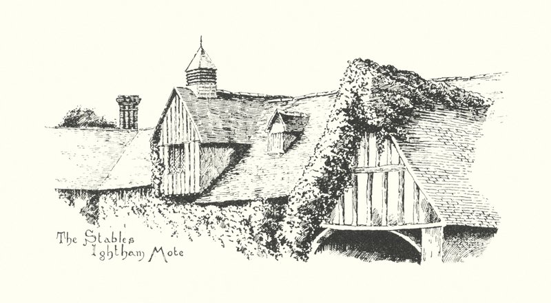 Stáje, Ightham Mote (litografie) od Duncan Moul