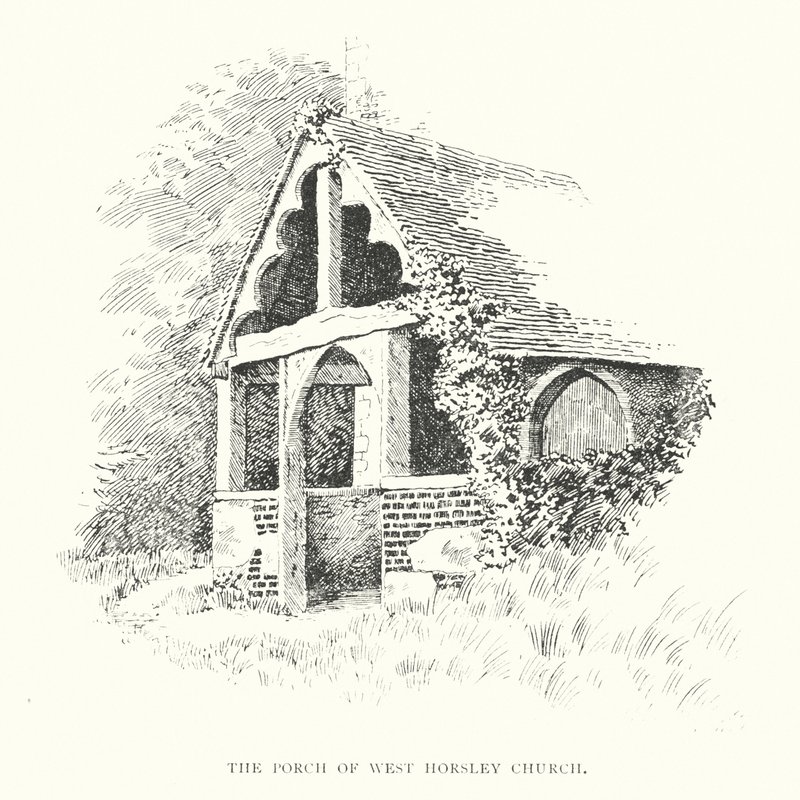 Kruchta kostela West Horsley (litografie) od Duncan Moul