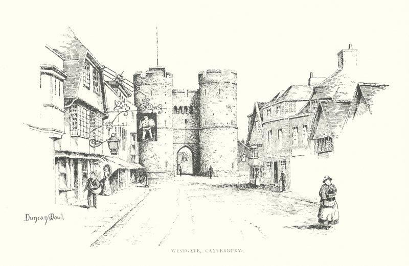 Westgate, Canterbury (litografie) od Duncan Moul