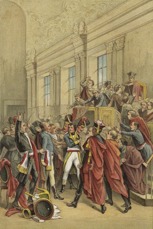 Napoleon vyhání Radu pěti set z jejích komnat, Puč 18 Brumaire, 1799 od Dutch School