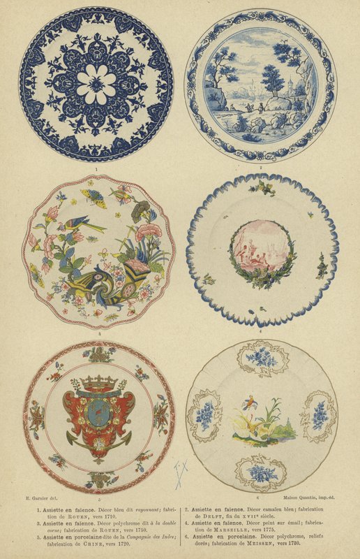 Fajánsové a porcelánové talíře, 17. a 18. století od E. Garnier