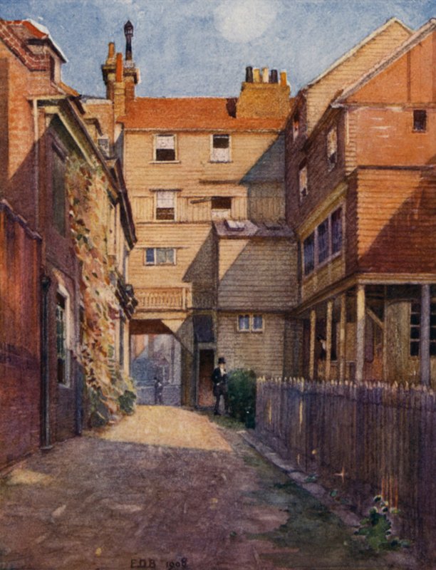 Eton: The Old Christopher Yard (barevné lito) od E. D. Brinton