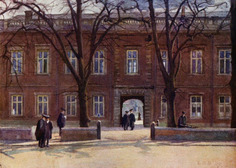 Eton: Upper School a Long Walk after "Chambers" (barevné lito) od E. D. Brinton