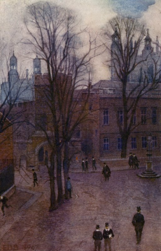 Eton: Upper School a Long Walk from Common Lane House (barevné lito) od E. D. Brinton