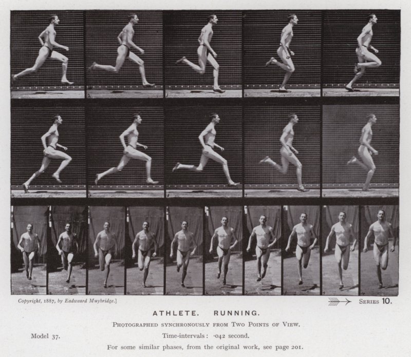 Lidská postava v pohybu: sportovec, běh (č/b foto) od Eadweard Muybridge