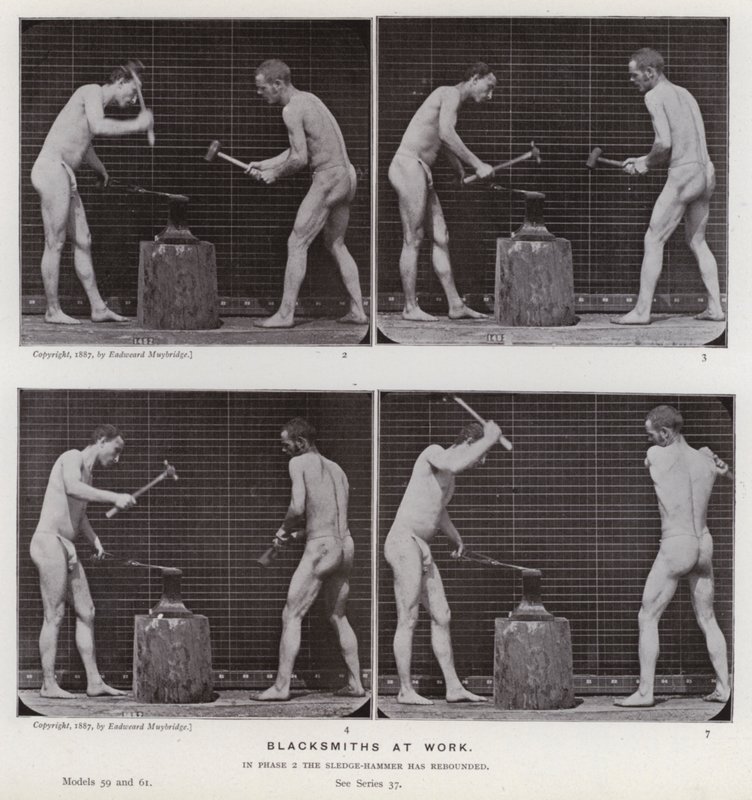 Lidská postava v pohybu: Kováři při práci od Eadweard Muybridge