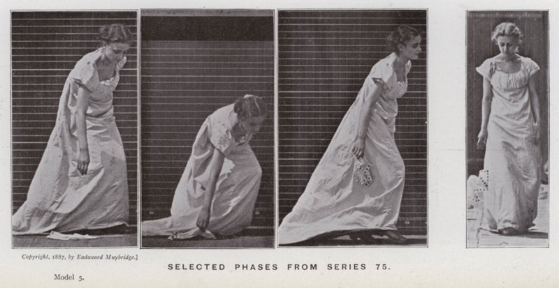 Lidská postava v pohybu: Vybrané fáze ze série 75 (černobílá fotografie) od Eadweard Muybridge