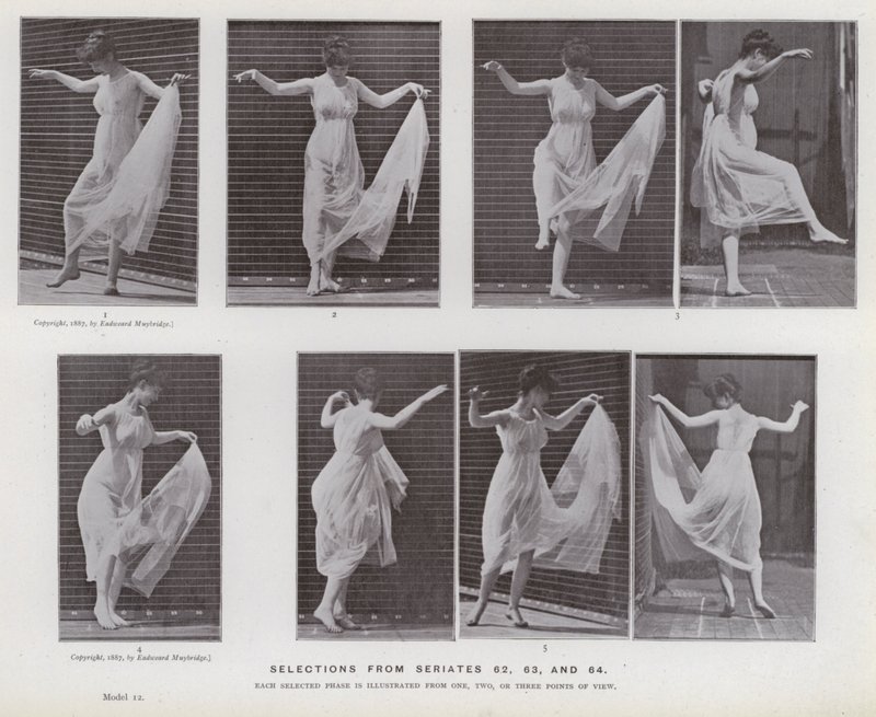 Lidská postava v pohybu: Výběr ze sérií 62, 63 a 64 od Eadweard Muybridge