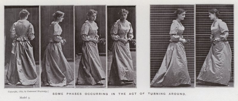 Lidská postava v pohybu: Některé fáze nastávající při otáčení se (č/b fotografie) od Eadweard Muybridge