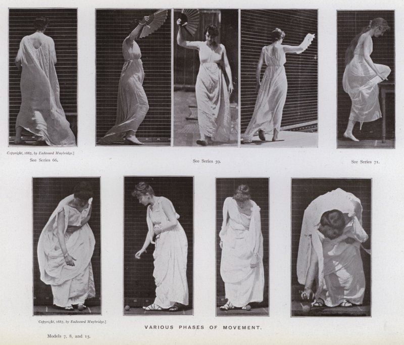 Lidská postava v pohybu: Různé fáze pohybu (černobílá fotografie) od Eadweard Muybridge
