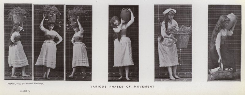 Lidská postava v pohybu: Různé fáze pohybu (černobílá fotografie) od Eadweard Muybridge