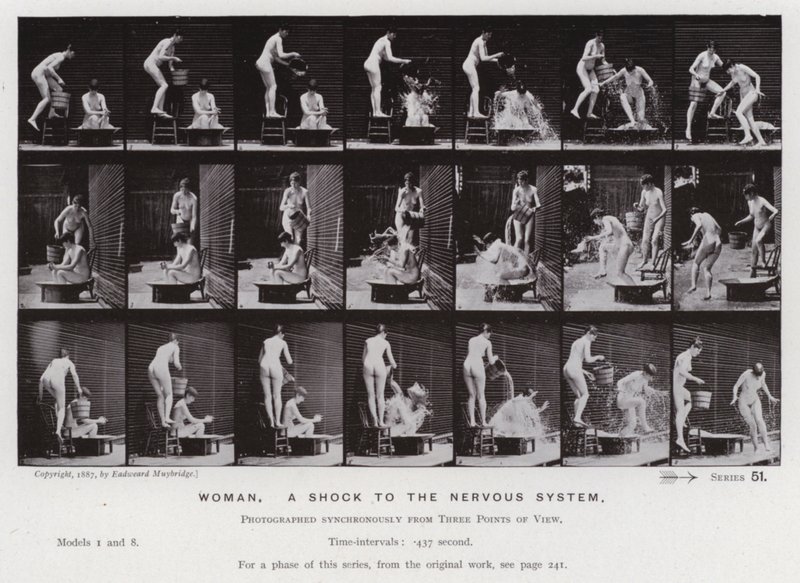 Lidská postava v pohybu: Žena, šok pro nervový systém (č/b foto) od Eadweard Muybridge
