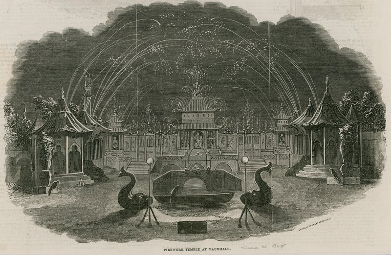 Chrám ohňostroje v Royal Vauxhall Gardens, Londýn od Ebenezer Landells