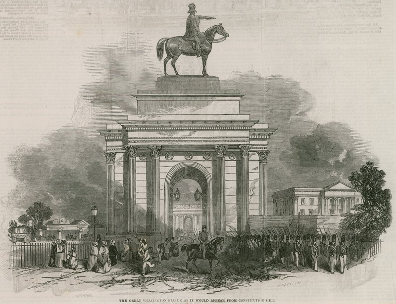 Velká Wellingtonova socha a Arch, jak by vypadal z Constitution Hill od Ebenezer Landells