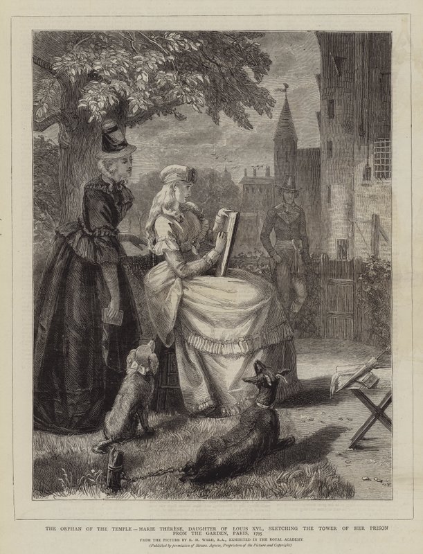 Sirotek z chrámu, Marie Terezie, dcera Ludvíka XVI., skicuje věž svého vězení ze zahrady, Paříž, 1795 od Edgar Melville Ward