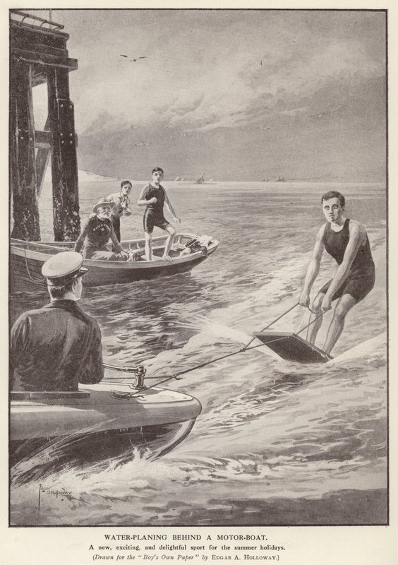 Vodní hoblování za motorovým člunem (litho) od Edgar Alfred (after) Holloway