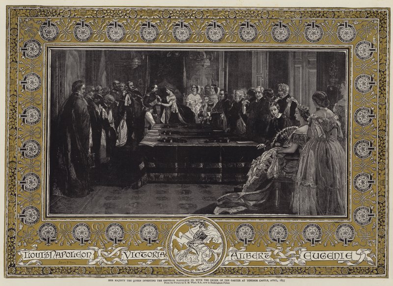 Její Veličenstvo královna udělila císaři Napoleonovi III. Řád podvazku na zámku Windsor, duben 1855 od Edgar Melville Ward