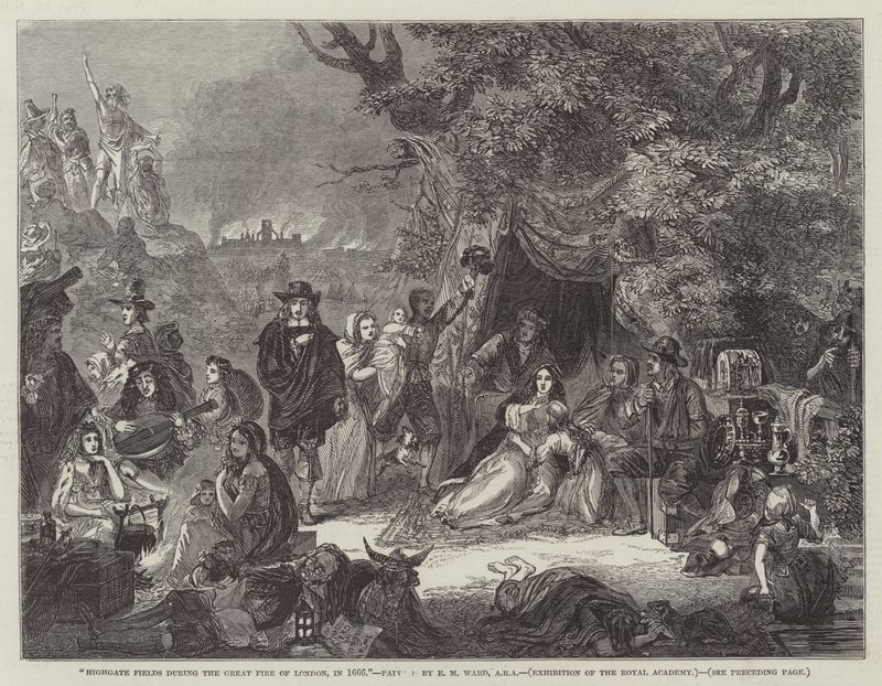 Highgate Fields během velkého požáru Londýna v roce 1666 od Edgar Melville Ward