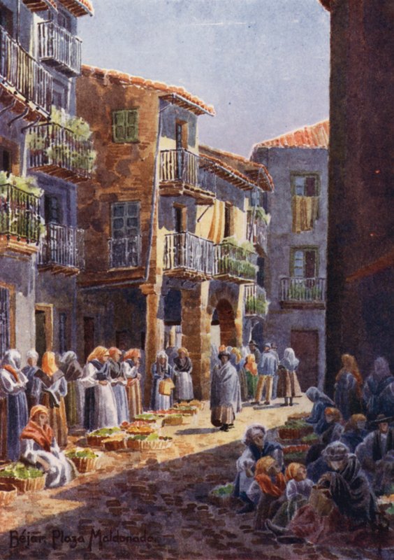 Severní Španělsko: Bejar, roh na tržišti (barevné lito) od Edgar T. A. Wigram