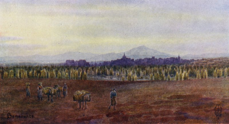 Severní Španělsko: Benavente, shora most Castro Gonzalo (barevné lito) od Edgar T. A. Wigram