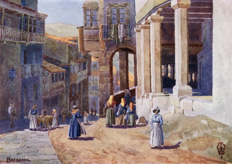 Severní Španělsko: Betanzos, kolonádová Calle (barevné lito) od Edgar T. A. Wigram