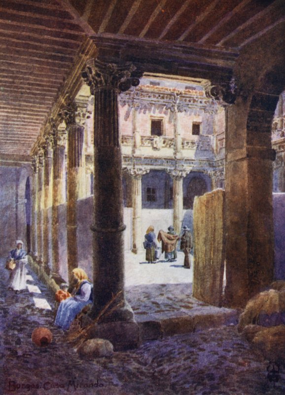 Severní Španělsko: Burgos, Patio Casa de Miranda (barevné lito) od Edgar T. A. Wigram