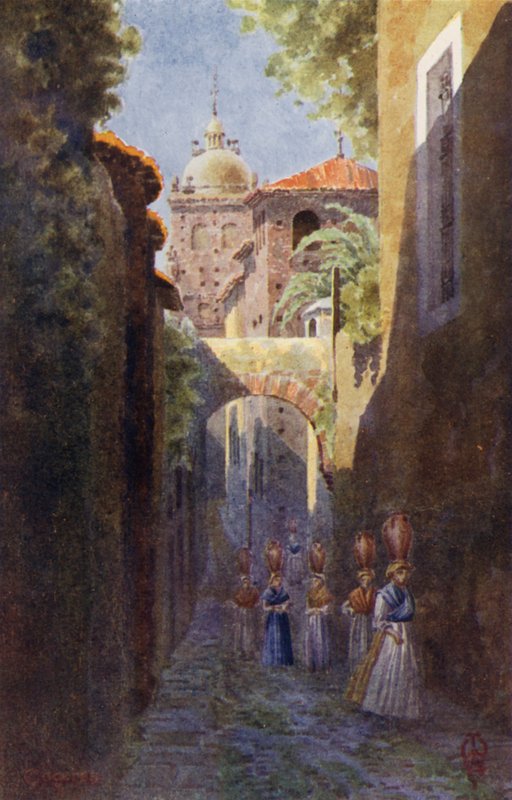 Severní Španělsko: Caceres, uvnitř starých městských hradeb (barva lito) od Edgar T. A. Wigram