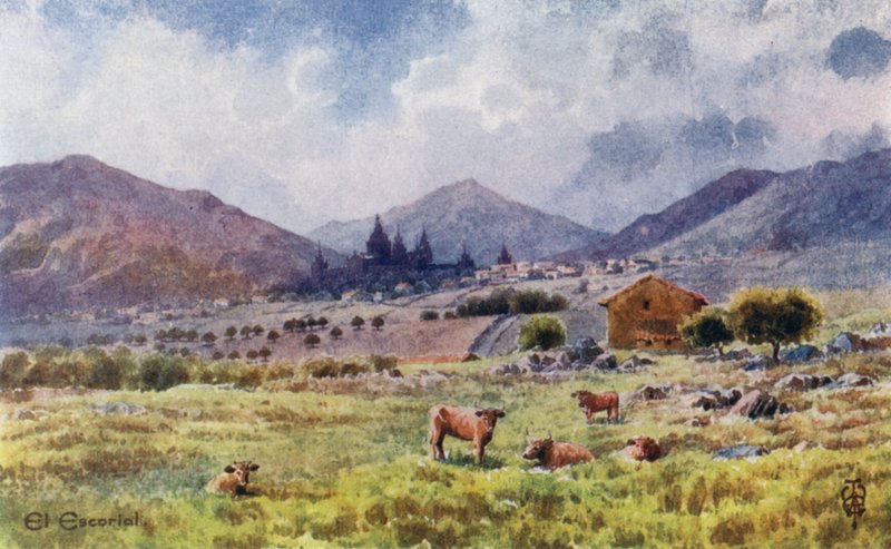Severní Španělsko: Escorial, z východu (barevné lito) od Edgar T. A. Wigram