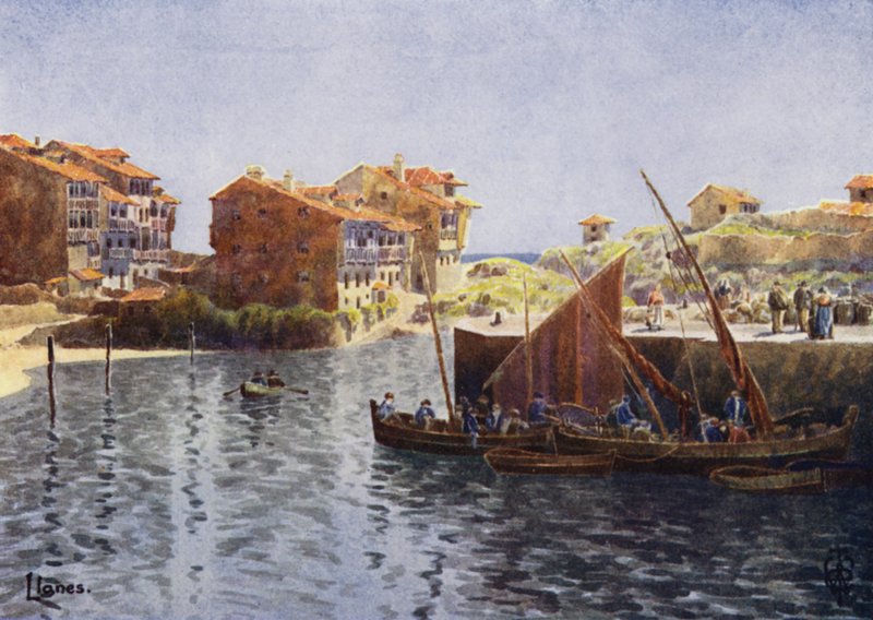 Severní Španělsko: Llanes, The Harbour (barevné lito) od Edgar T. A. Wigram