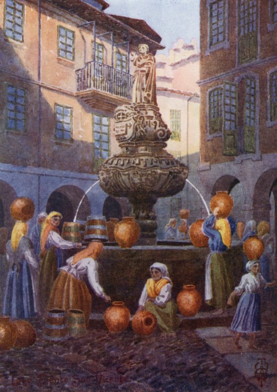 Severní Španělsko: Lugo, Fontána sv. Vincenta (barva litho) od Edgar T. A. Wigram