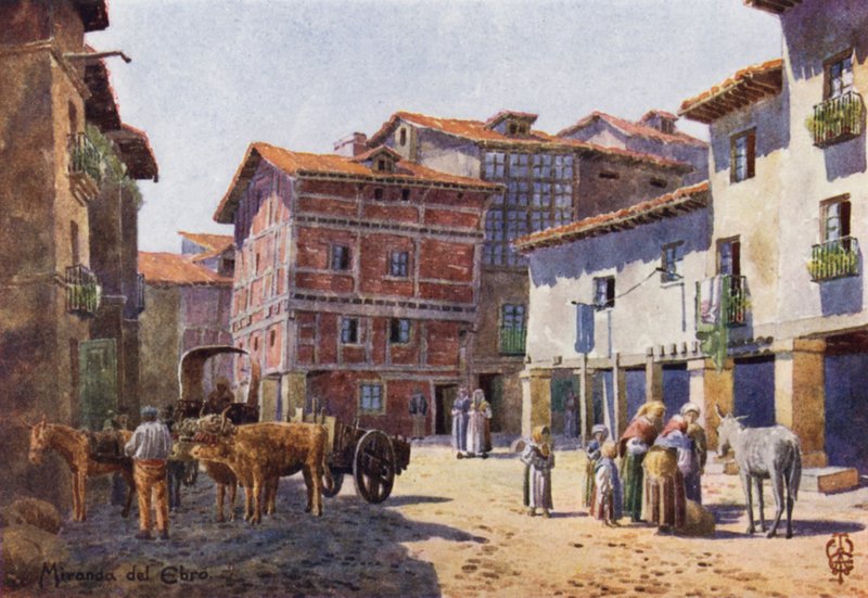 Severní Španělsko: Miranda del Ebro, Koutek ve městě (barva lito) od Edgar T. A. Wigram