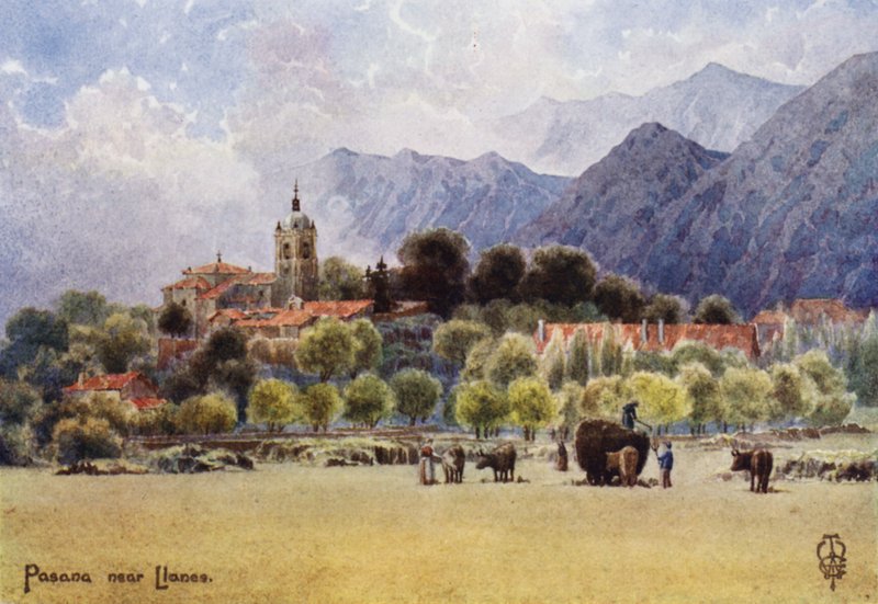 Severní Španělsko: Pasana, asturská horská vesnice (barevná lito) od Edgar T. A. Wigram