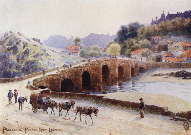 Severní Španělsko: Plasencia, Most sv. Lazara (barevné lito) od Edgar T. A. Wigram
