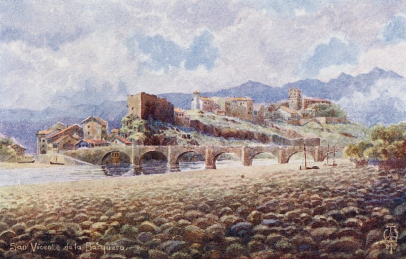 Severní Španělsko: San Vicente de la Barquera (litho barva) od Edgar T. A. Wigram