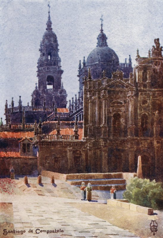 Severní Španělsko: Santiago de Compostela, katedrála ze severovýchodu (barevné lito) od Edgar T. A. Wigram