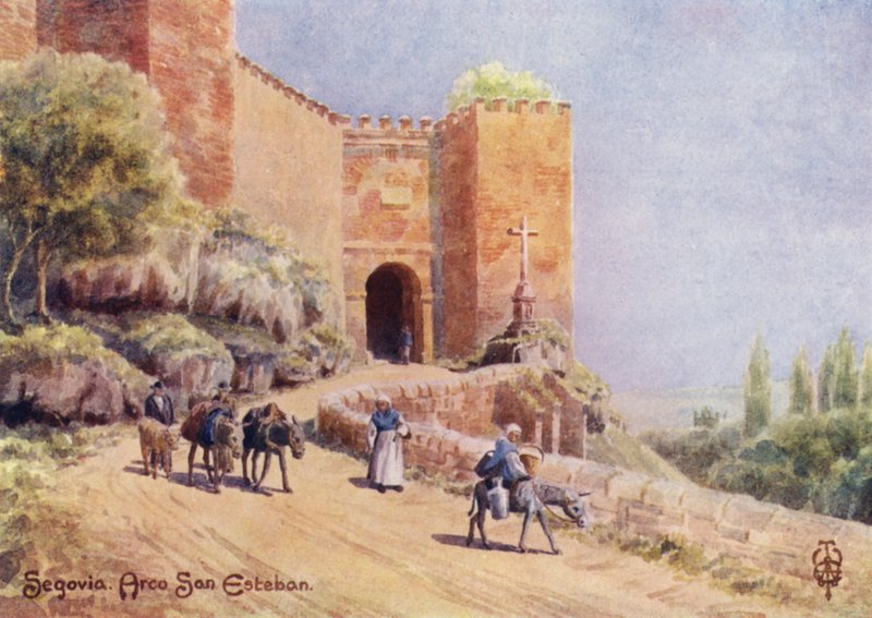 Severní Španělsko: Segovia, Arco San Esteban (barevné lito) od Edgar T. A. Wigram