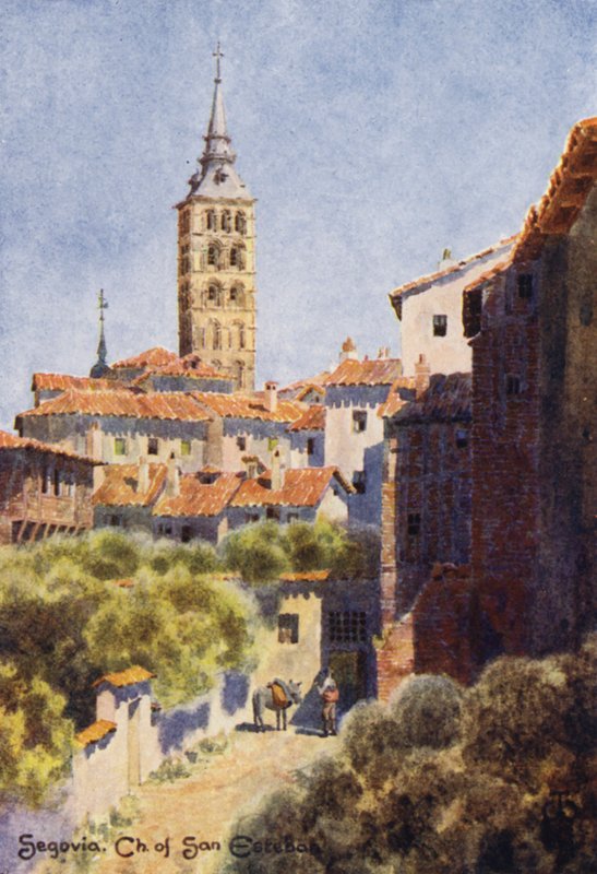 Severní Španělsko: Segovia, kostel San Esteban (barevné lito) od Edgar T. A. Wigram