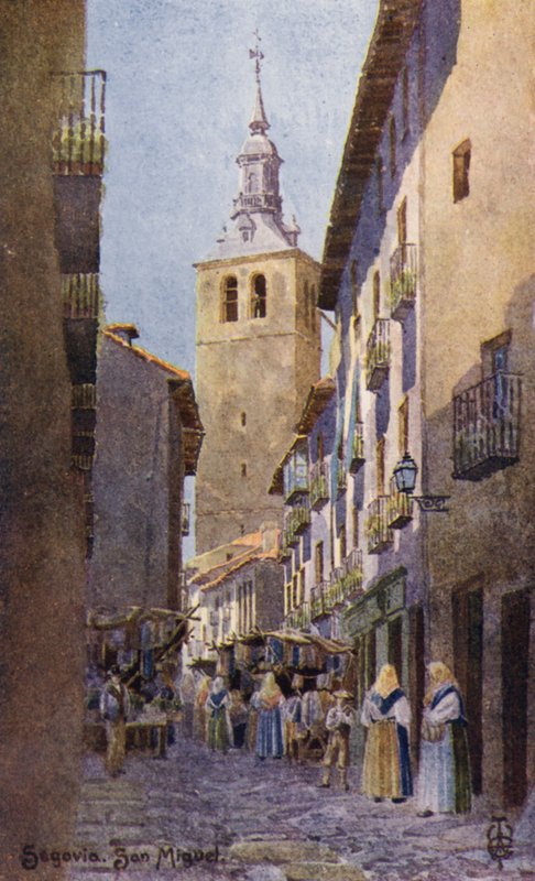 Severní Španělsko: Segovia, kostel San Miguel (barva litho) od Edgar T. A. Wigram