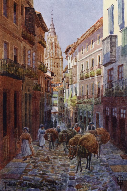 Severní Španělsko: Toledo, Calle del Comercio, s věží katedrály (barevně lito) od Edgar T. A. Wigram