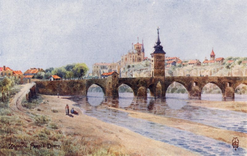 Severní Španělsko: Zamora, z břehů Duero (barevné lito) od Edgar T. A. Wigram
