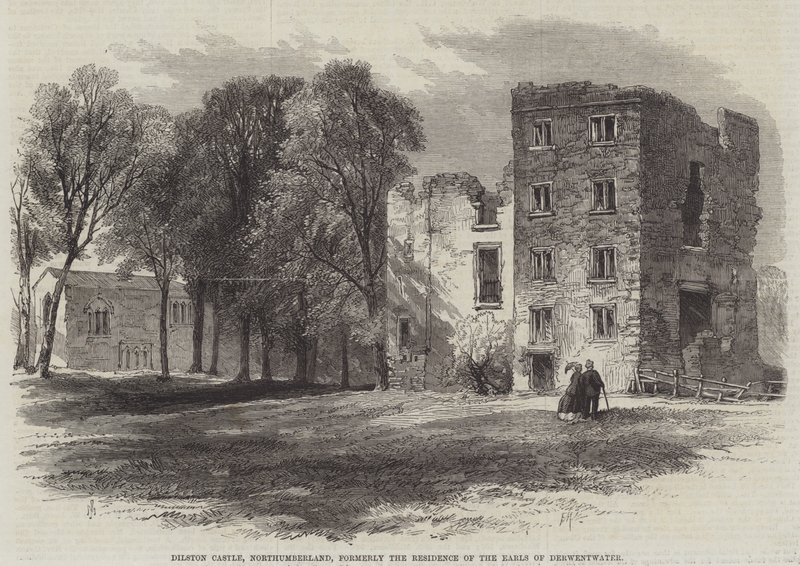 Hrad Dilston, Northumberland, bývalá rezidence hrabat z Derwentwateru od Edmund Morison Wimperis