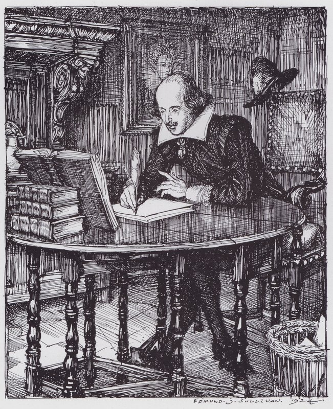Shakespeare ve své pracovně (litho) od Edmund Joseph (after) Sullivan