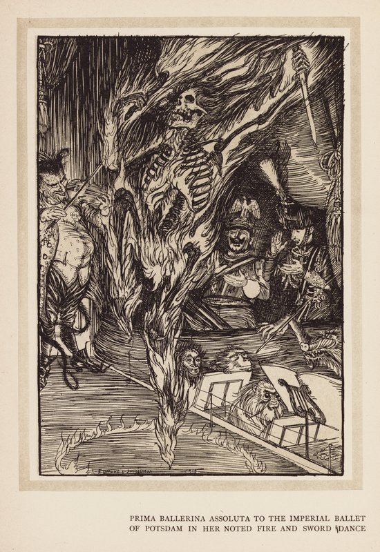 Kaiserův věnec: (litografie): Prima balerína Assoluta císařského baletu v Postupimi ve svém proslulém tanci s ohněm a mečem (litografie) od Edmund Joseph (after) Sullivan