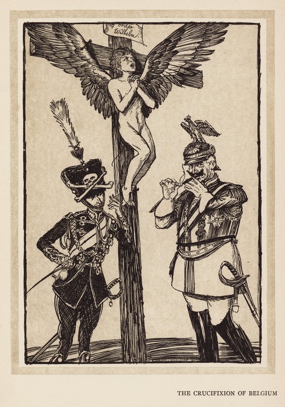 Kaiserův věnec: Ukřižování Belgie (litografie) od Edmund Joseph (after) Sullivan