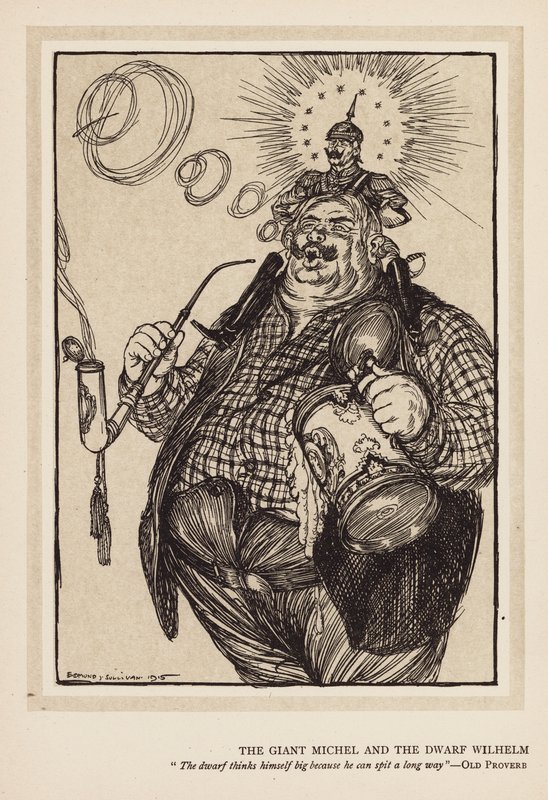 Kaiserův věnec: Obr Michel a trpaslík Wilhelm (litografie) od Edmund Joseph (after) Sullivan