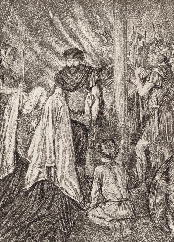 William Shakespeare: (litografie): Tragédie Coriolanus, V. dějství, 3. scéna (litografie) od Edmund Joseph (after) Sullivan