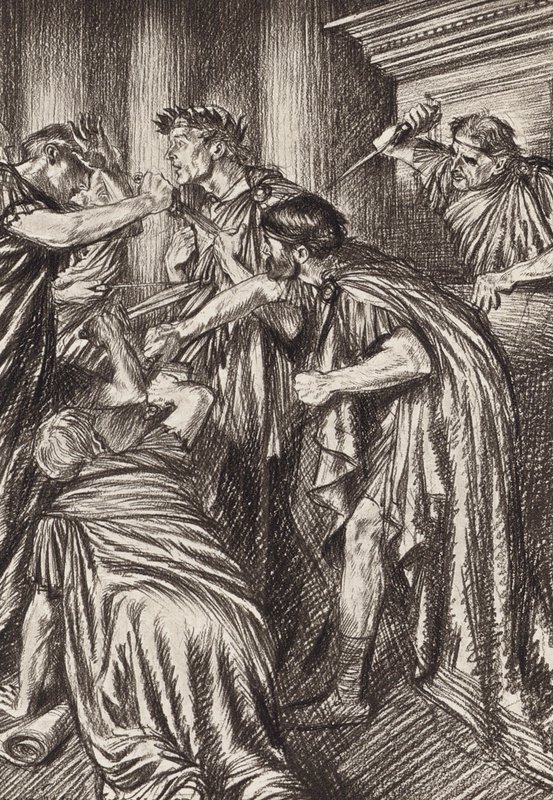 William Shakespeare: (litografie): Tragédie Julia Caesara, 3. dějství, 1. scéna (litografie) od Edmund Joseph (after) Sullivan