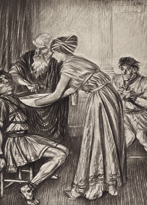 William Shakespeare: (litografie): Tragédie Tita Andronika, V. dějství, 2. scéna (litografie) od Edmund Joseph (after) Sullivan