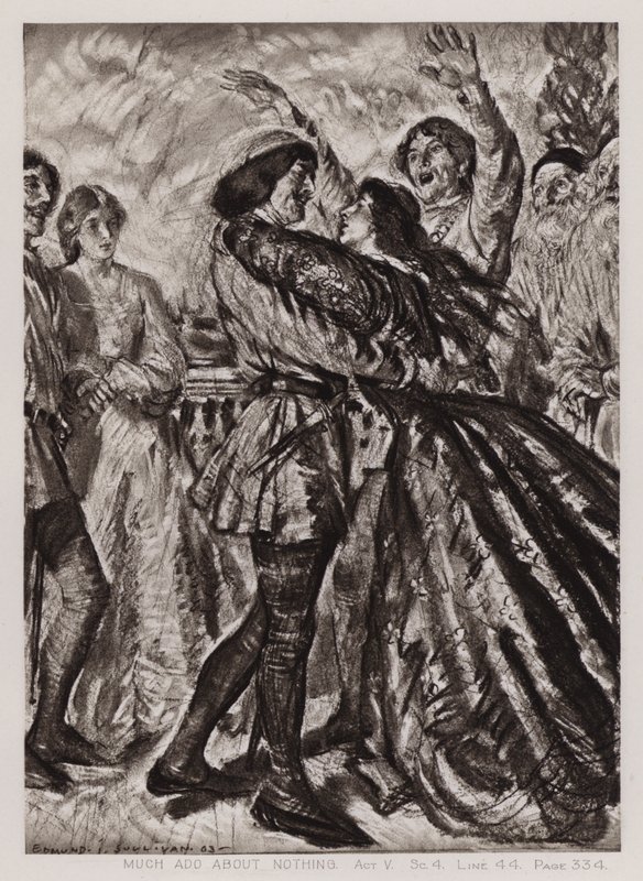 Mnoho povyku pro nic, dějství V, Sc 4 (litho) od Edmund Joseph Sullivan